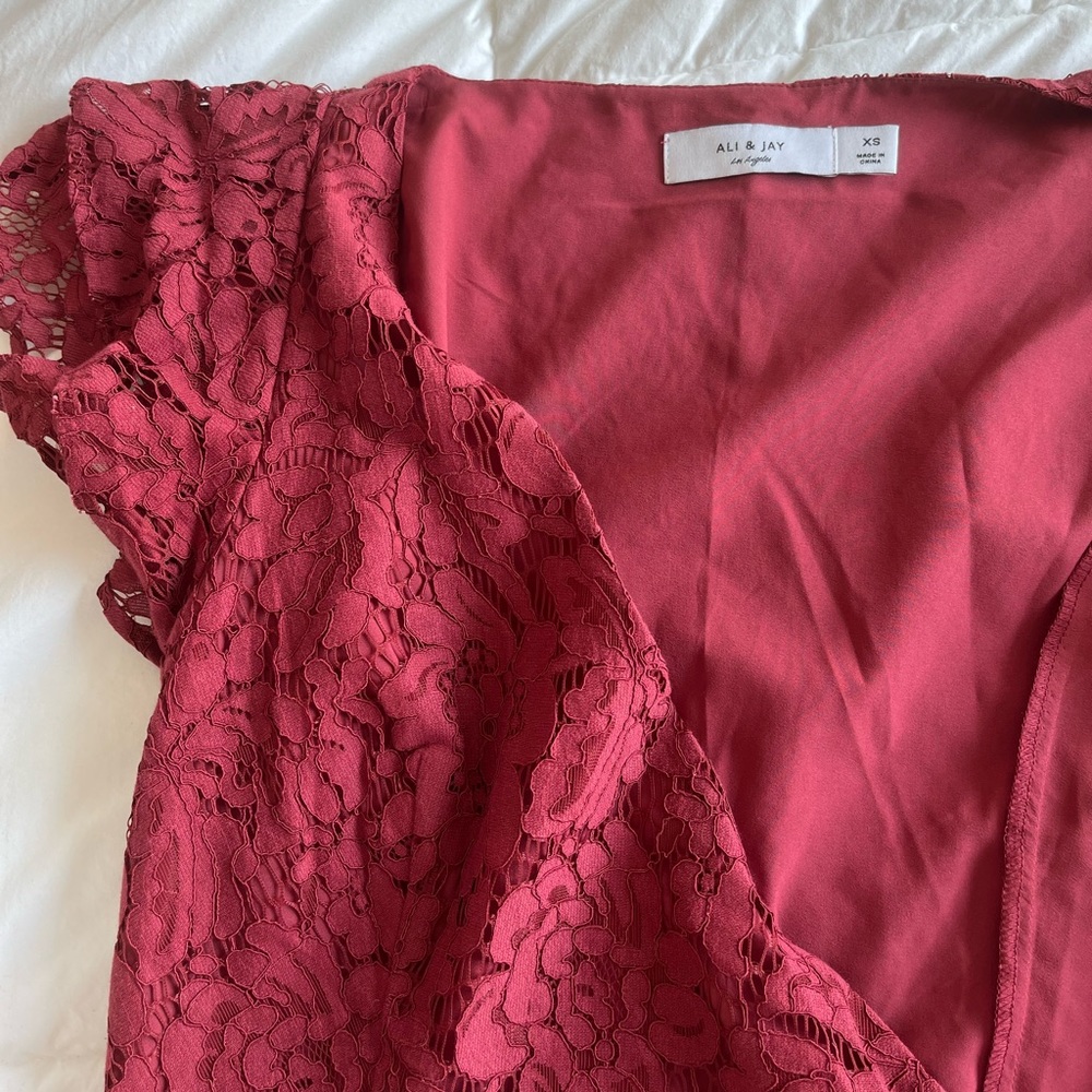 Burgundy lace wrap dress